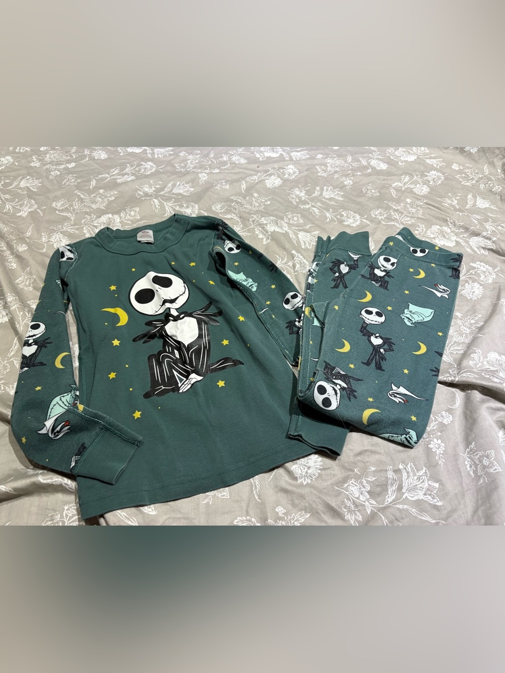 Hanna Andersson Disney Nightmare Before Christmas Jack Skellington green pjs 8